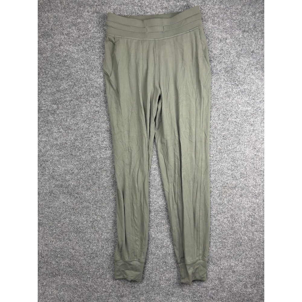 Lululemon Jogger Pants Womens 4 Green Jersey Cuffed Ankle Pockets Lounge Yoga